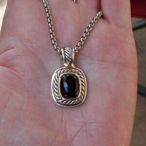 Retired David Yurman Black Onyx Albion Enhancer Pendant w/Chain- 14K/925